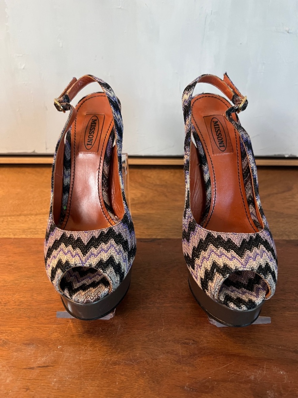 Missoni Lavender Black Zigzag Peep-Toe Platform Slingbacks